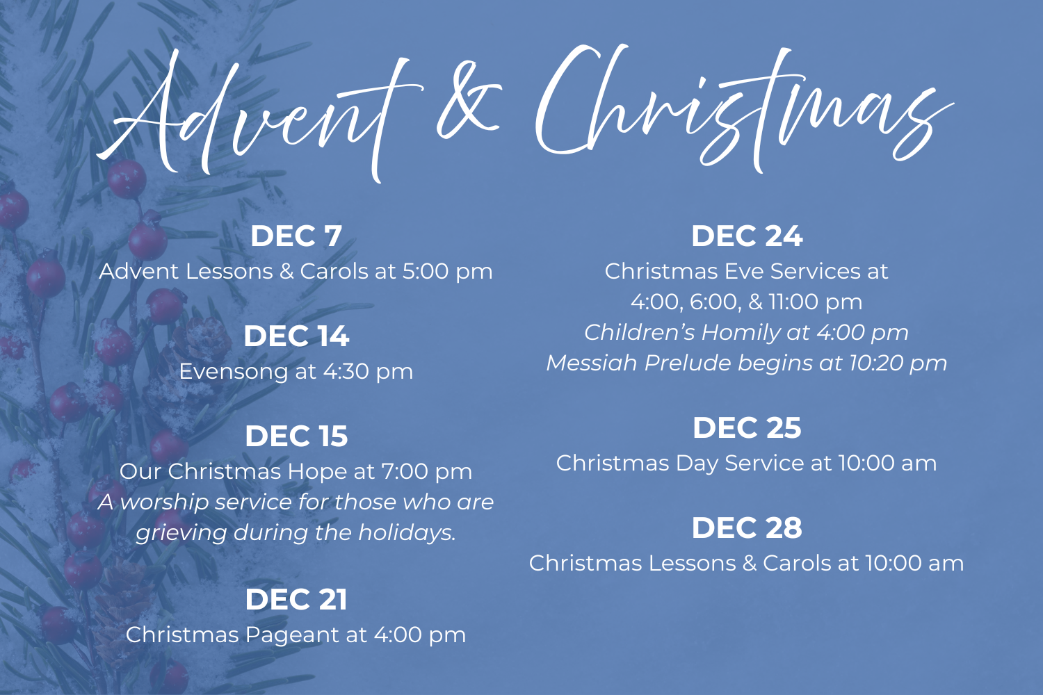2025 Advent and Christmas Schedule